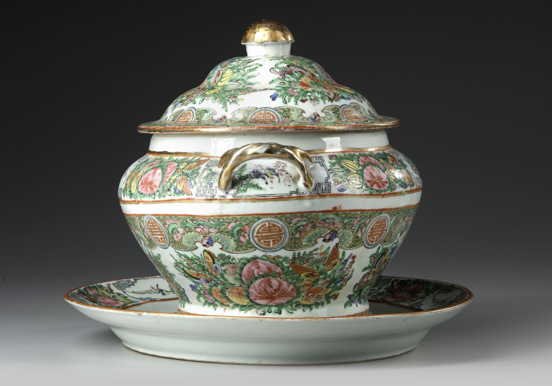 A CANTONESE FAMILLE ROSE TUREEN, COVER AND STAND, 19TH CENTURY - Image 3 of 6