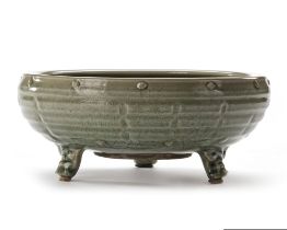 A CHINESE LONGQUAN CELADON 'EIGHT TRIGRAMS' TRIPOD CENSER, LATE YUAN, EARLY MING DYNASTY (13TH-14TH
