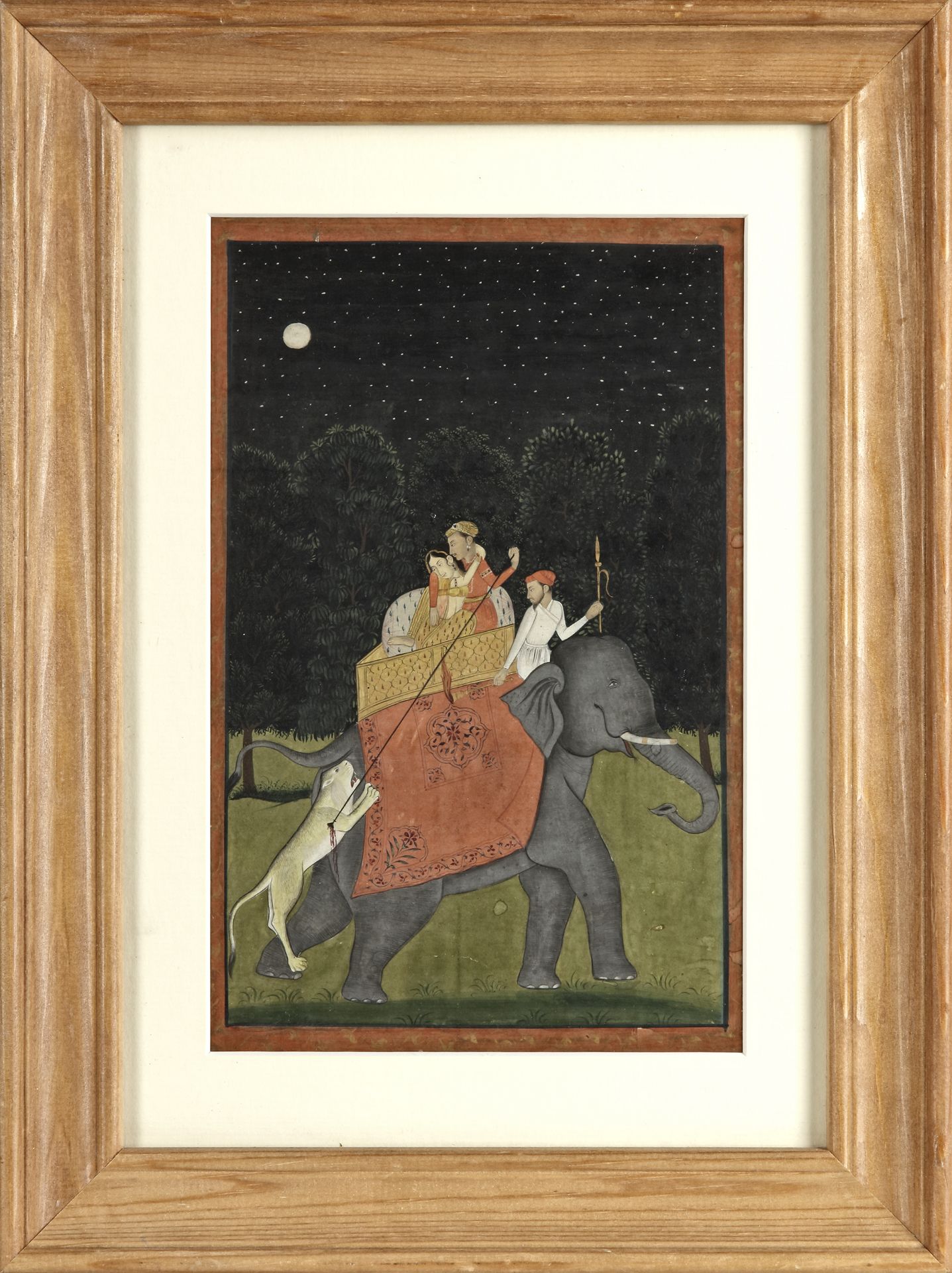 A PRINCE WITH HIS CONSORT HUNTING A LION, NORTH INDIA, 19TH CENTURY