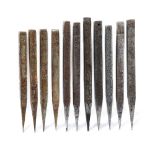 A PERSIAN SET OF ELEVEN INSCRIBED STEEL DIVINATION RODS, 19TH CENTURY
