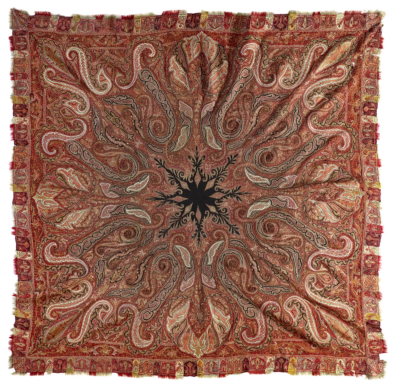 A SQUARE KASHMIRI SHAWL, KASHMIR, NORTH INDIA LATE 19TH CENTURY