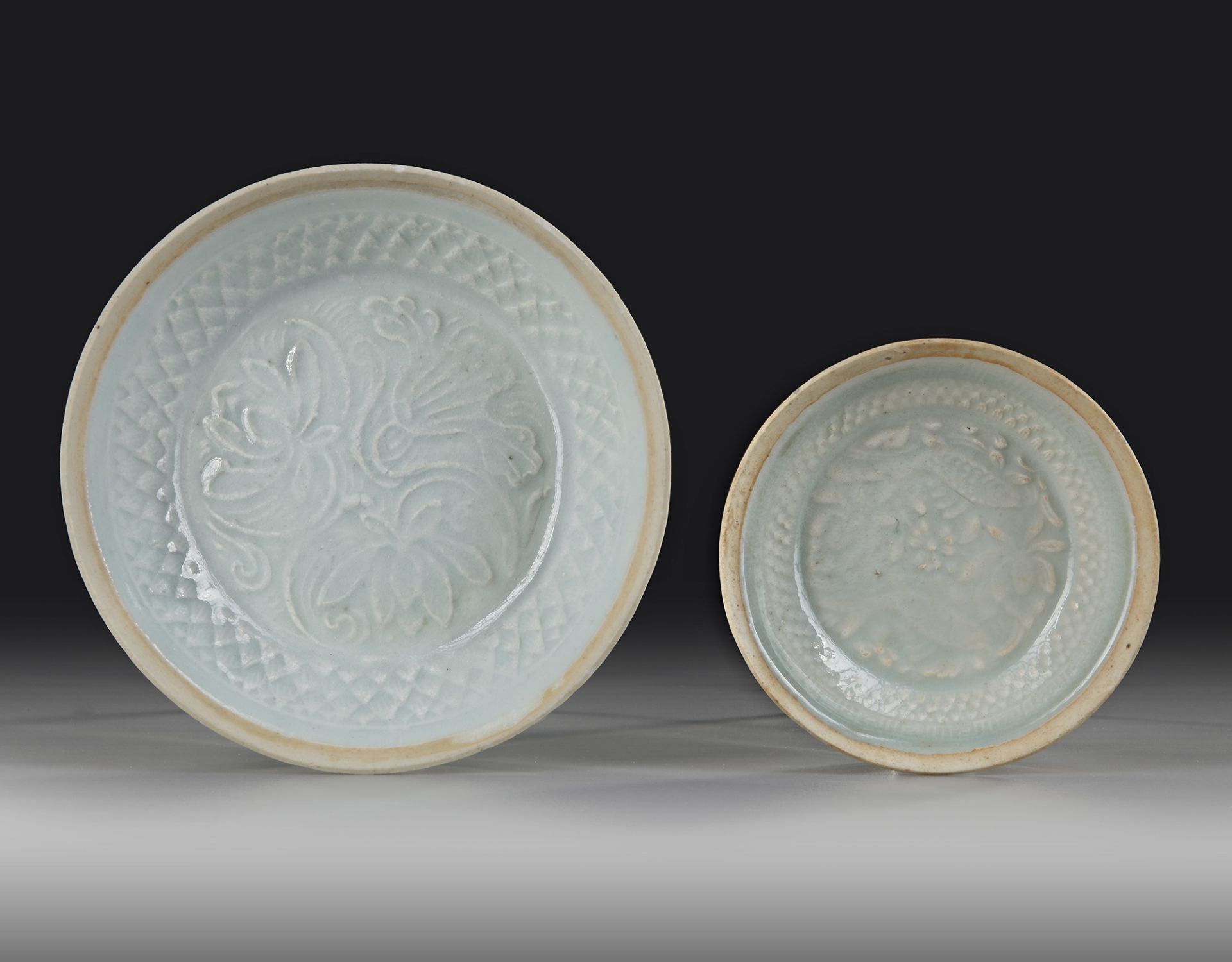 TWO CHINESE YINGQING GLAZED DISHES, SOUTHERN SONG (1127-1279 AD)