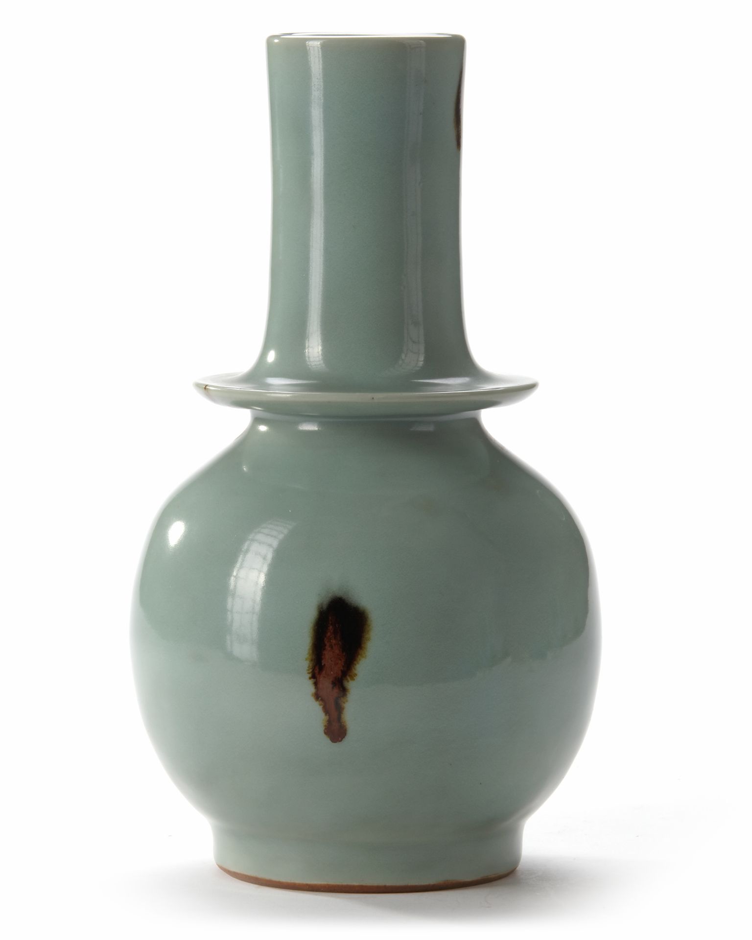 A LONGQUAN CELADON TOBI SEIJI SPOTTED BOTTLE, YUAN DYNASTY (1279-1368)