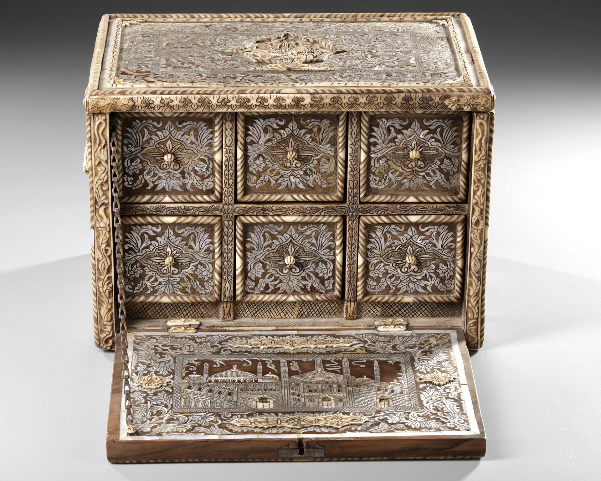 AN OTTOMAN MOTHER-OF-PEARL AND BONE INLAID CABINET, TURKEY OR SYRIA, 18TH-19TH CENTURY - Image 3 of 6