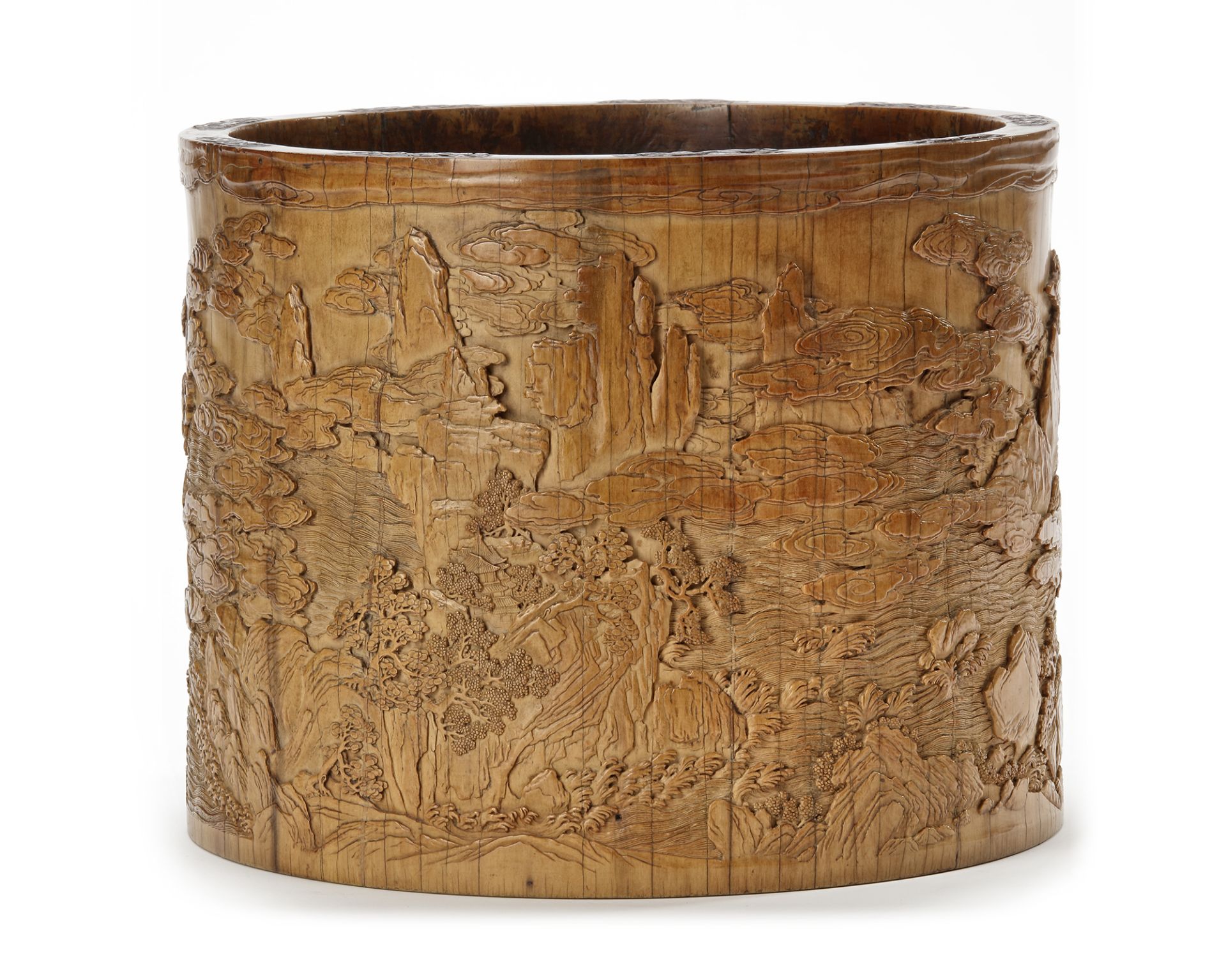 A CHINESE HUANG YANG MU WOOD CARVED BRUSH POT, 17TH CENTURY