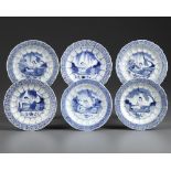 SIX CHINESE BLUE AND WHITE EROTIC DISHES, 17TH CENTURY