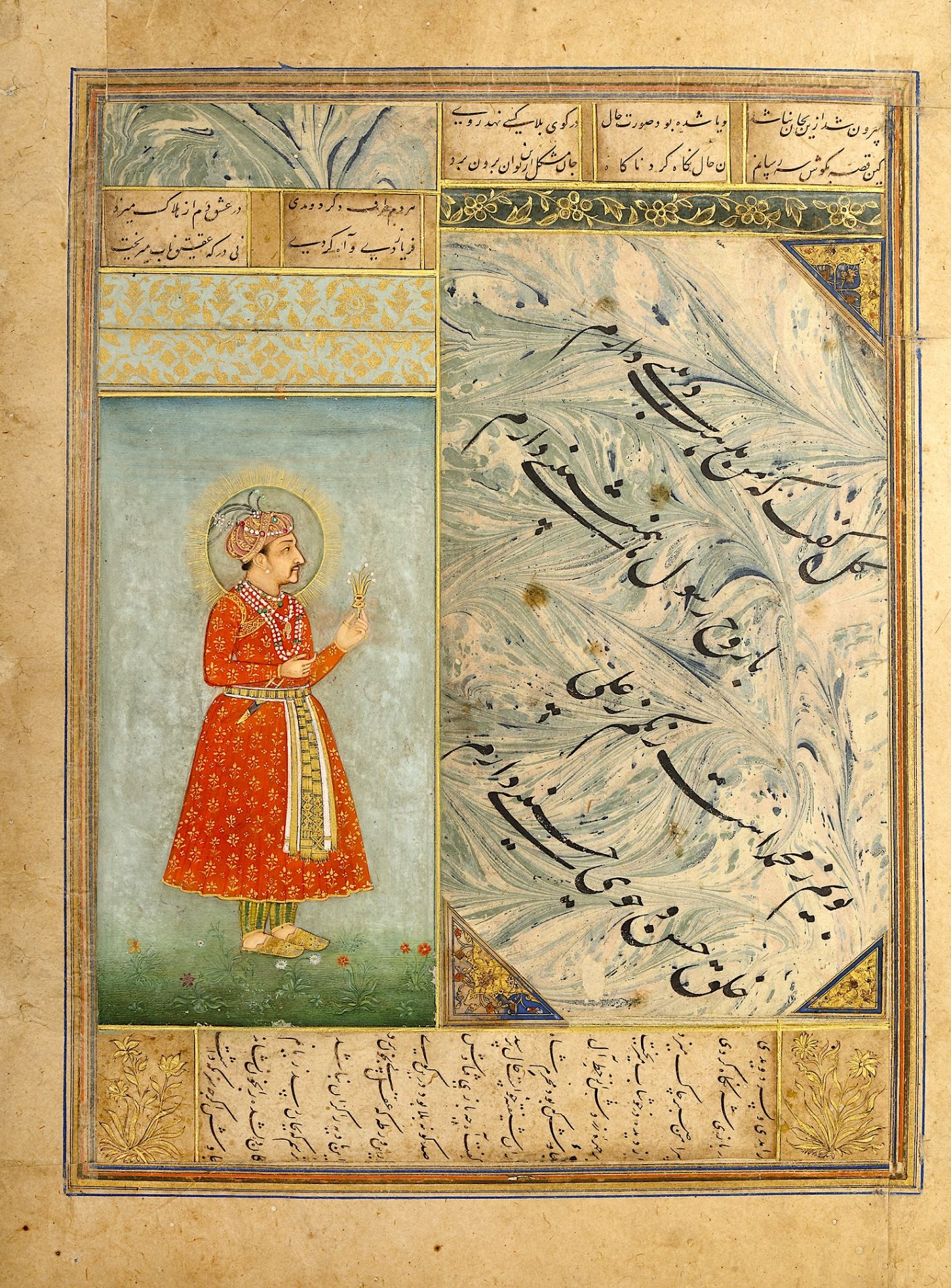 AN ALBUM PAGE MINIATURE OF THE EMPEROR JAHANGIR, DECCAN, CIRCA 17TH-18TH CENTURY