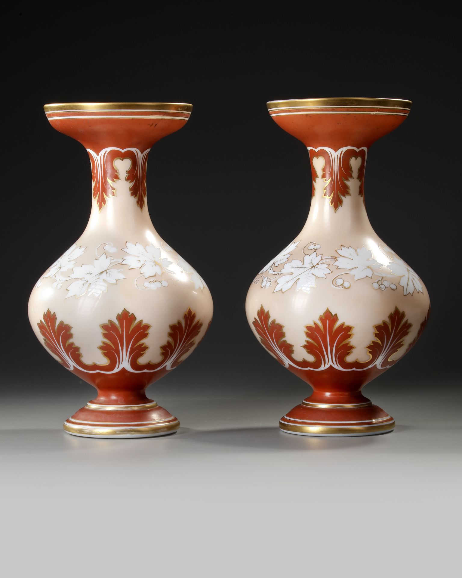 A PAIR OF OPALINE BACCARAT VASES, FRANCE, 19TH CENTURY