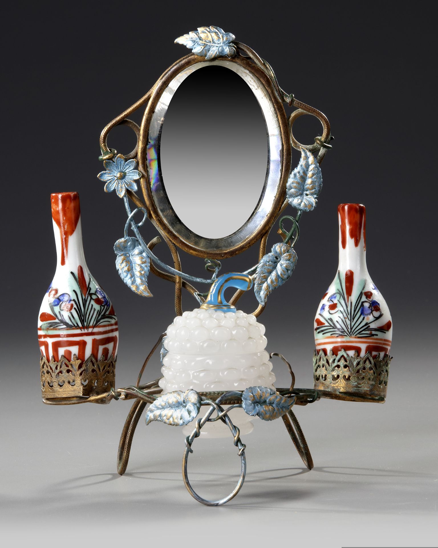 A FRENCH TOILET MIRROR WITH TWO IMARI VASES AND AN OPALINE BACCARAT BOWL, CIRCA 1860 - Image 2 of 6