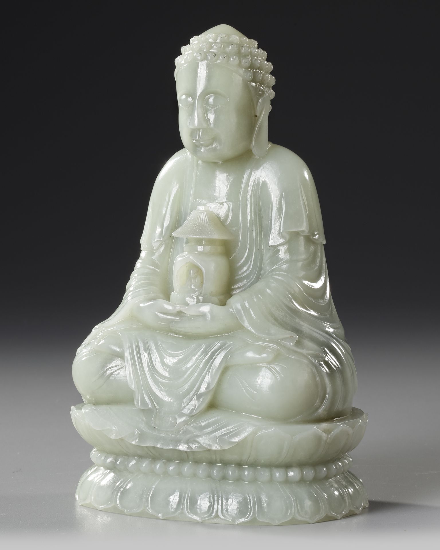 A CHINESE CARVED JADE SEATED BUDDHA, QING DYNASTY (1644–1911) - Image 4 of 12