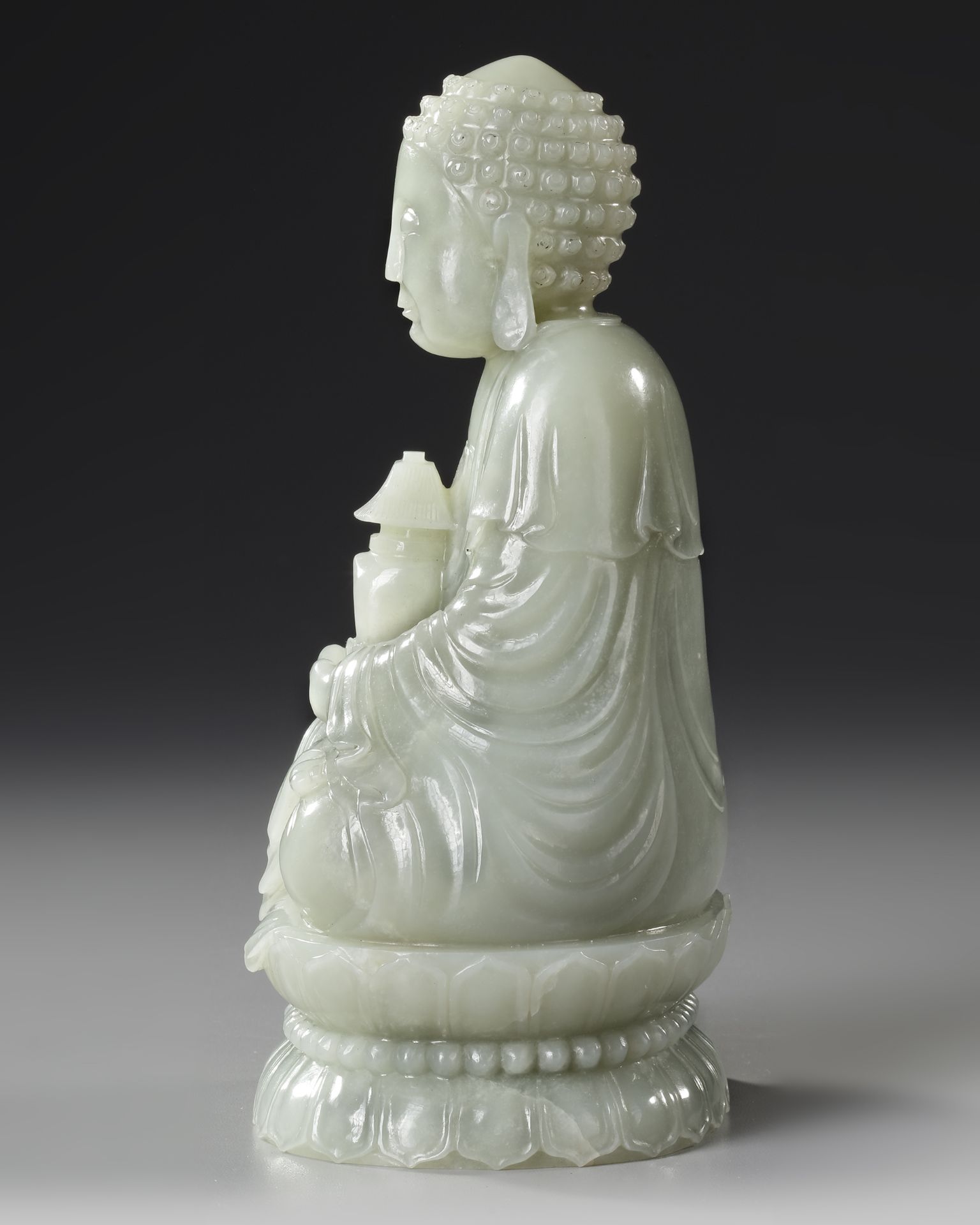 A CHINESE CARVED JADE SEATED BUDDHA, QING DYNASTY (1644–1911) - Image 5 of 12