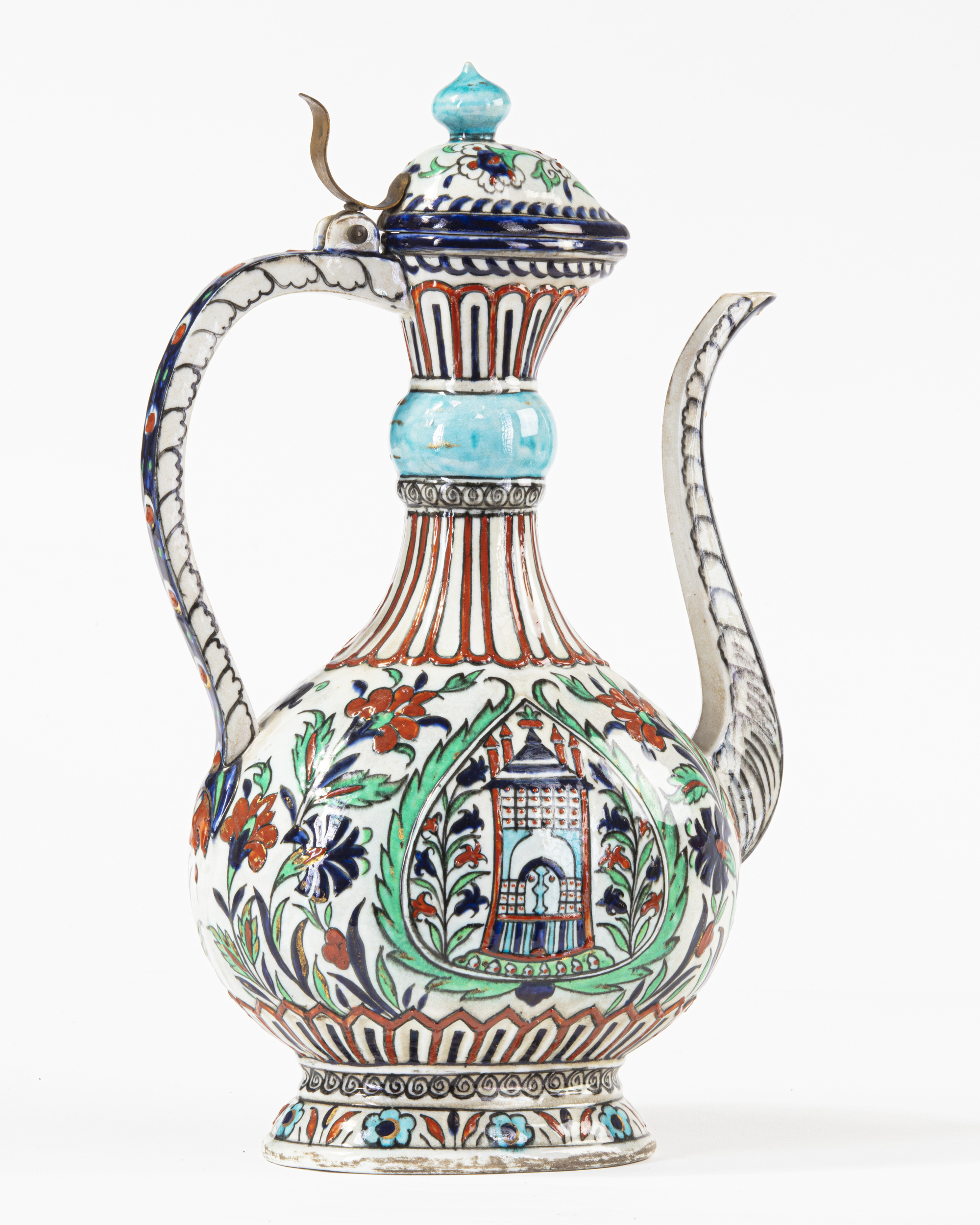 AN IZNIK-STYLE POTTERY EWER, FRANCE, 19TH CENTURY - Image 4 of 6