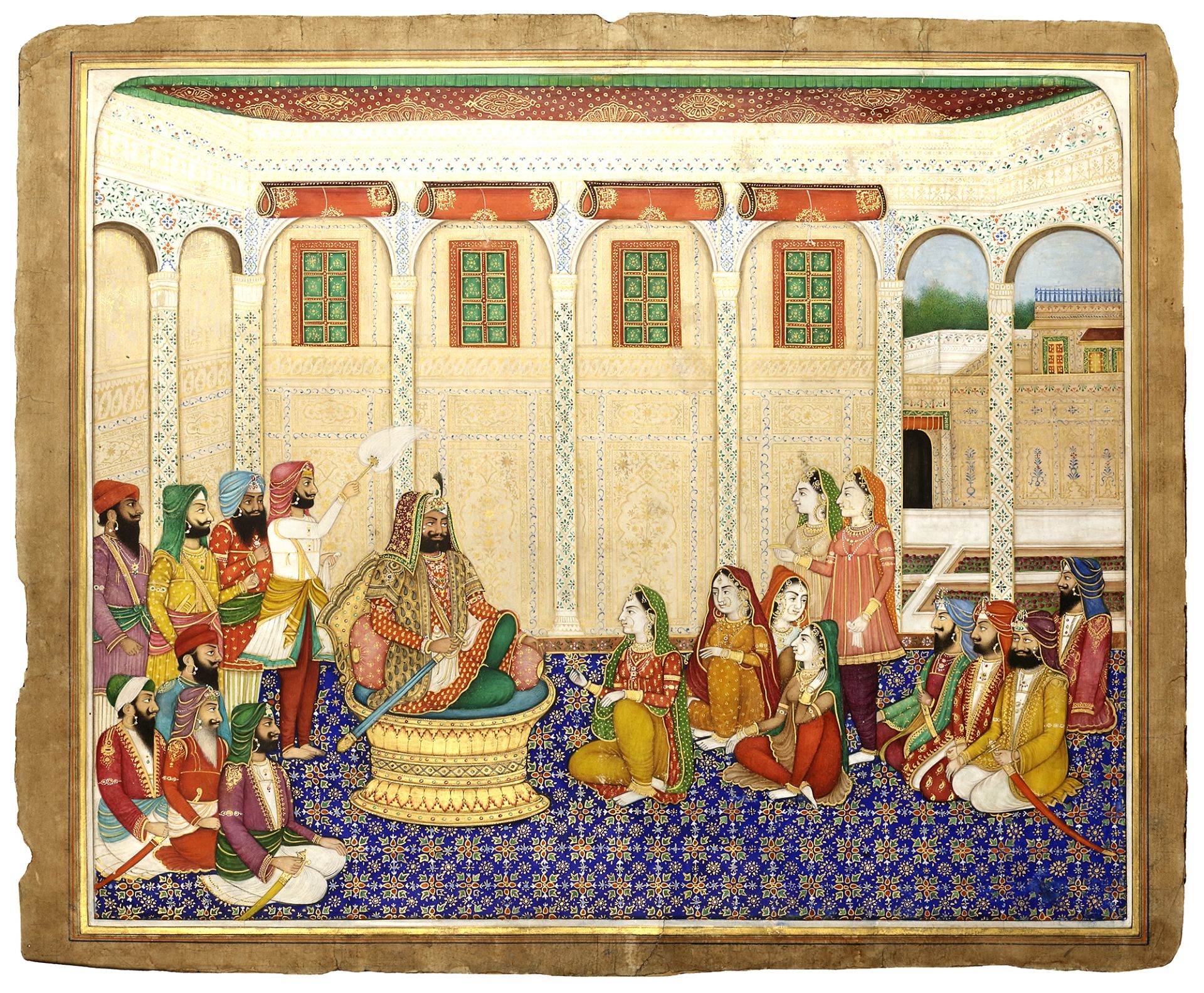 MAHARAJA SHER SINGH IN DURBAR (B. 1807-D.1843), ENTHRONED WITH ATTENDANTS, ATTRIBUTED TO BISHEN SING - Image 2 of 2