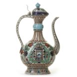 AN IZNIK-STYLE POTTERY EWER, FRANCE, 19TH CENTURY