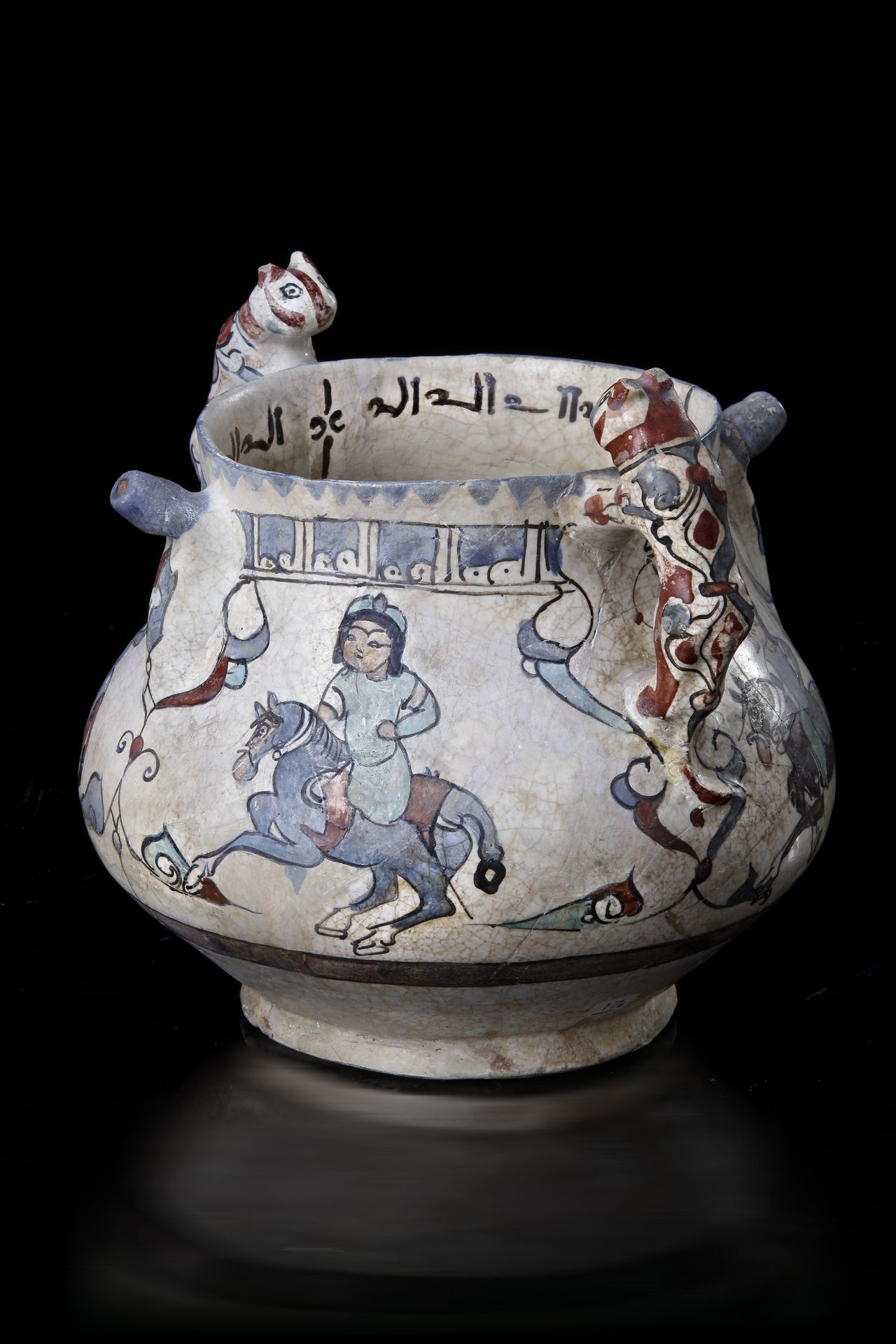 AN ISLAMIC VASE WITH ZOOMORPHIC HANDLES, PERSIA, KASHAN, LATE 12TH-EARLY 13TH CENTURY - Image 2 of 5