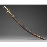AN IVORY-HILTED WATERED-STEEL SWORD (SHAMSHIR), PERSIA DATED 1244 AH/1828 AD