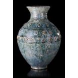 A POST SASSANIAN TURQUOISE GLAZED POTTERY STORAGE JAR, PERSIA OR IRAQ, 7TH-8TH CENTURY