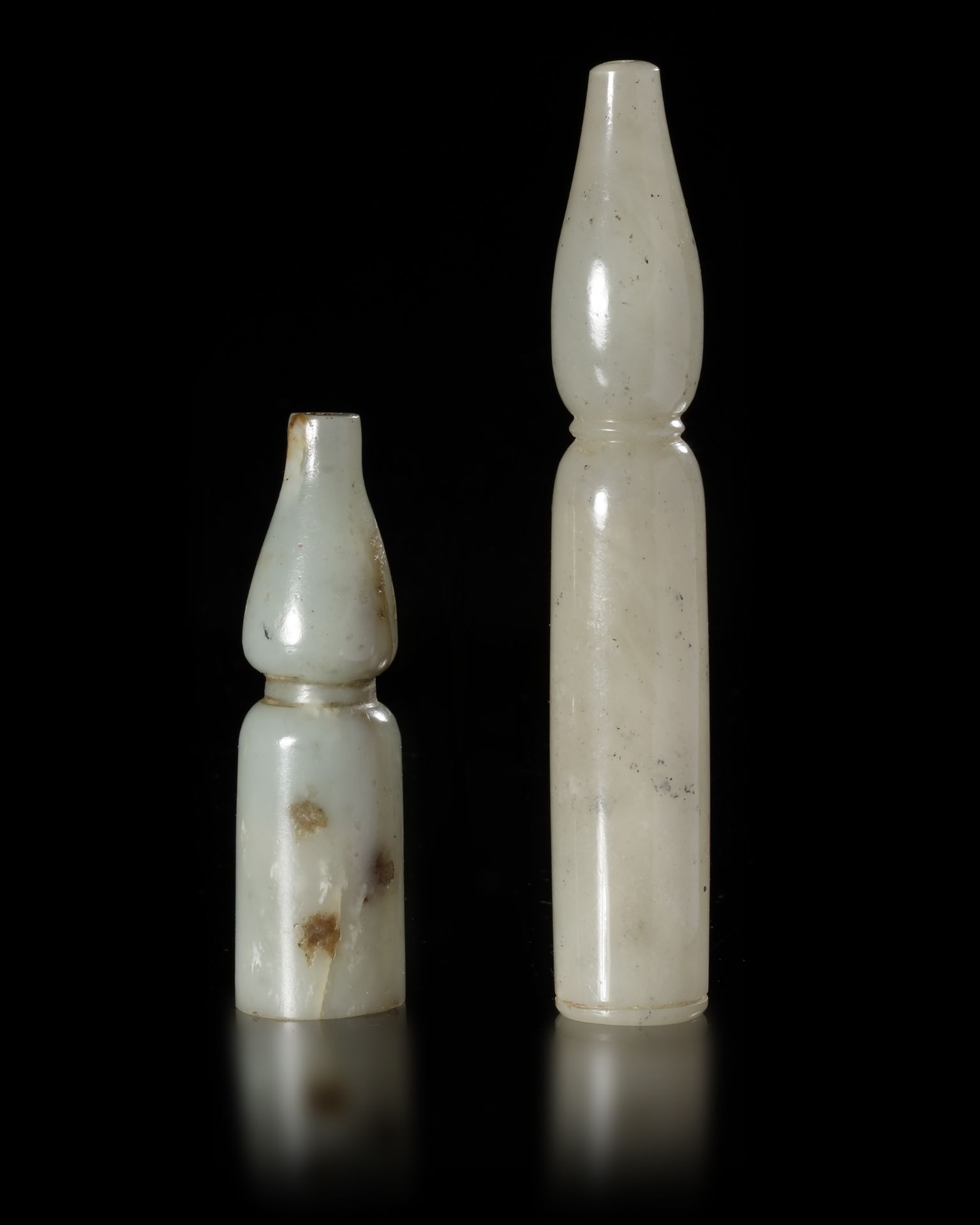 TWO MUGHAL PALE OLIVE GREEN MUGHAL JADE MOUTHPIECES, 18TH-19TH CENTURY - Image 2 of 4