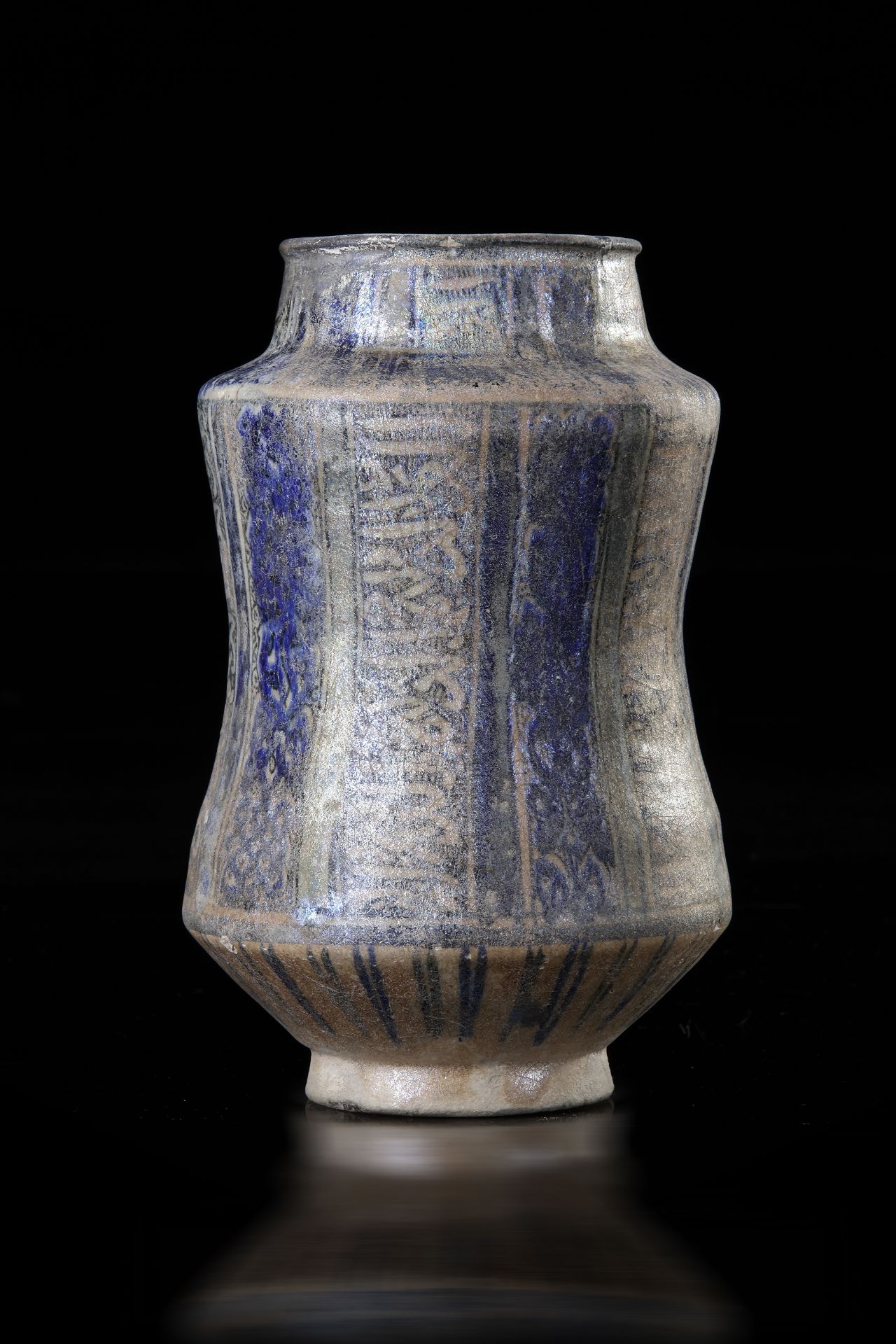 A KASHAN GLAZED POTTERY JUG (ALBARELLO), PERSIA, 14TH CENTURY