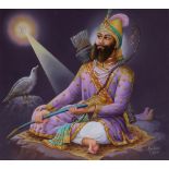 GURU GOBIND SINGH SEATED HOLDING A SWORD BY MOHINDER SINGH, INDIA, 2ND HALF OF THE 20TH CENTURY