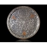 AN OTTOMAN SILVER INLAID BRASS TRAY, TURKEY, 19TH CENTURY