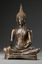 A LARGE BRONZE SEATED BUDDHA, THAILAND, 15TH-16TH CENTURY