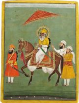 MAHARAJA ALA SINGH, THE RAJAH OF PATIALA (B. 1691-D.1765), SEATED ON A HORSE, GOUACHE HEIGHTENED WIT