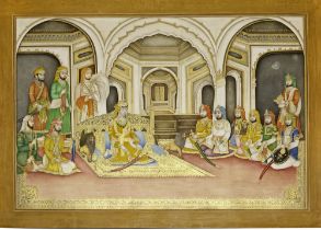 DARBUR OF BHARPUR SINGH, RAJAH OF NABHA (R. 1847-63), ENTHRONED WITH ATTENDANTS AFTER THE UMBALLA DU