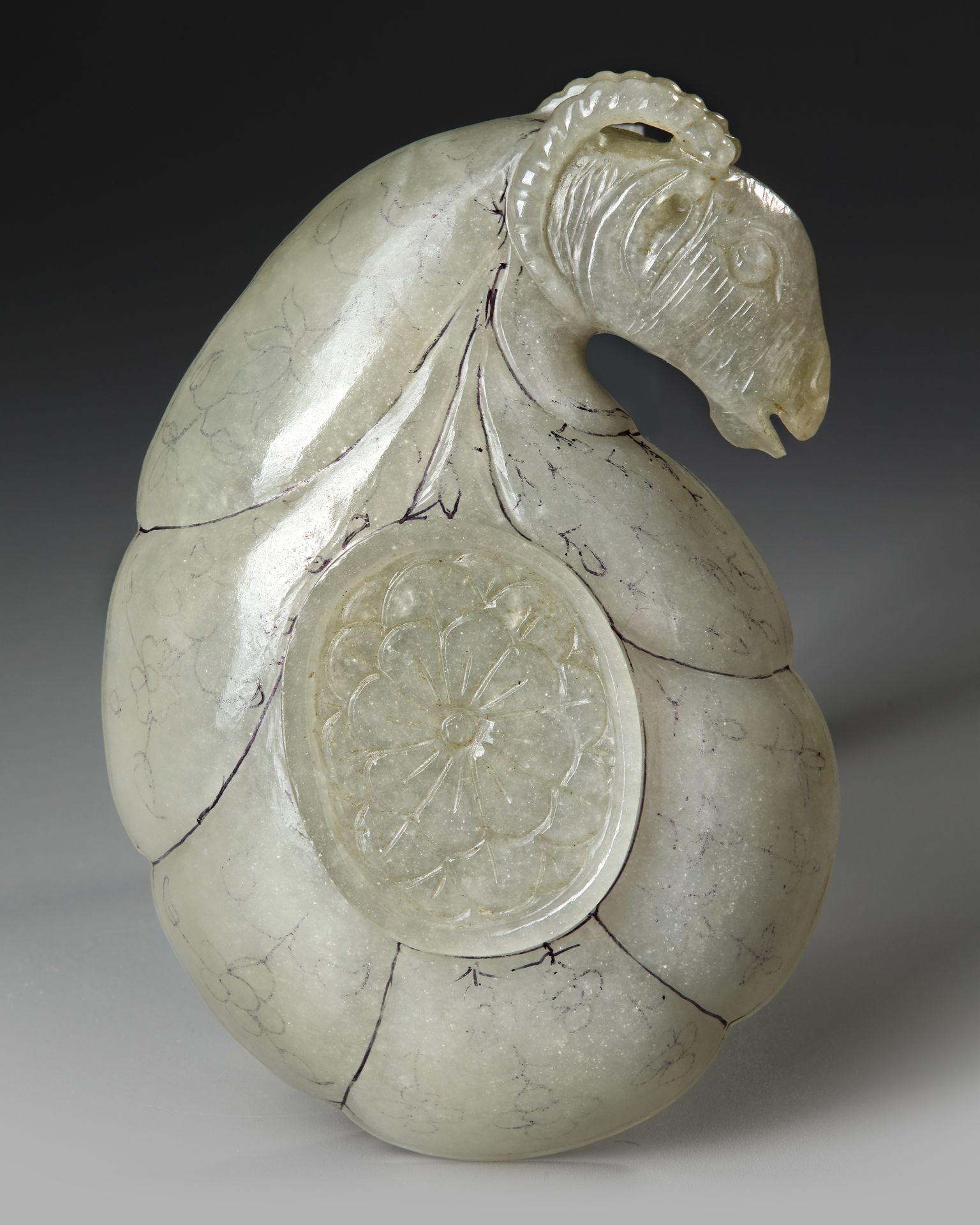 A CHINESE RAM HEAD JADE BRUSH WASHER, QING DYNASTY (1644-1911) - Image 3 of 5