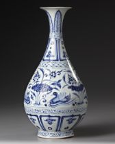 A CHINESE BLUE AND WHITE YUHUCHUNPING VASE, YUAN DYNASTY OR LATER