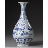 A CHINESE BLUE AND WHITE YUHUCHUNPING VASE, YUAN DYNASTY OR LATER