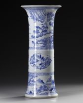 A CHINESE BLUE AND WHITE GU VASE, QING DYNASTY (1644-1911)