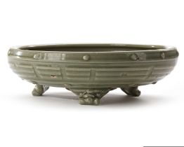 A CHINESE LONGQUAN CELADON 'EIGHT TRIGRAMS' TRIPOD CENSER LATE YUAN/EARLY MING DYNASTY (13TH-14TH CE