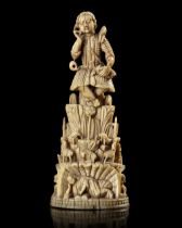 AN INDO-PORTUGUESE CARVED IVORY FIGURE OF CHRIST AS THE GOOD SHEPHERD, INDIA, GOA, 17TH CENTURY