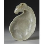 A CHINESE RAM HEAD JADE BRUSH WASHER, QING DYNASTY (1644-1911)