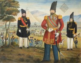 ARDESHIR MIRZA AND SULAYMAN KHAN SAHAM AL-DOWLEH REVIEW THEIR TROOPS