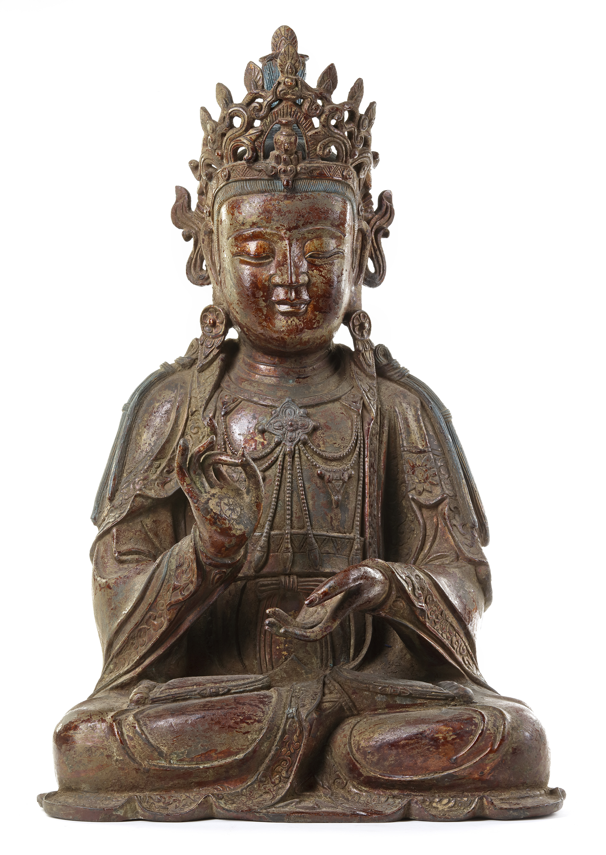 A LARGE CHINESE HEAVILY CAST BRONZE GUANYIN, 19TH CENTURY