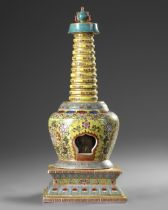 A CHINESE FAMILLE ROSE STUPA, 19TH-20TH CENTURY