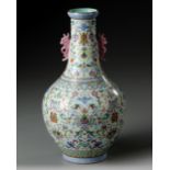A CHINESE FAMILLE ROSE TWIN-HANDLED BOTTLE VASE