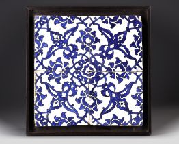 A PANEL OF FOUR DOME OF THE ROCK' POTTERY TILES, SYRIA, 16TH CENTURY