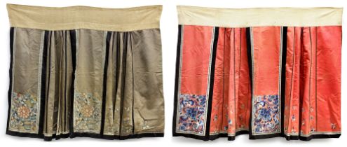TWO CHINESE SILK EMBRIODERED SKIRTS, LATE 19TH CENTURY
