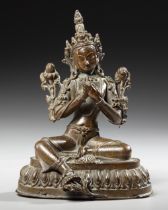 A SINO-TIBET BRONZE SEATED FIGURE OF TARA, 17TH CENTURY