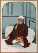 A NOBLEMAN SEATED AGAINST A BOLSTER, PERHAPS UDAIPUR, RAJASTHAN, CIRCA 19TH CENTURY