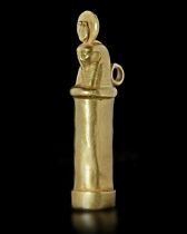 A ROMAN GOLD AMULET CASE WITH A HEAD OF HORUS, 1ST CENTURY AD