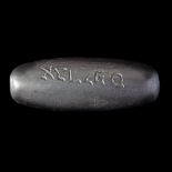 A HAEMATITE SHEKEL WEIGHT INSCRIBED 'AGRIPPAS" IN HEBREW, 1ST CENTURY AD