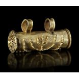 A LATE ROMAN/EARLY BYZANTINE SCROLL/AMULET CASE IN ELECTRUM WITH A MENORAH, 5TH/6TH CENTURY AD