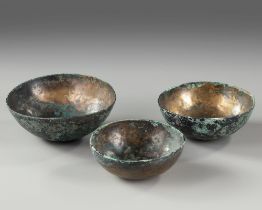 THREE HELLENISTIC BRONZE BOWLS, 3RD-4TH CENTURY BC