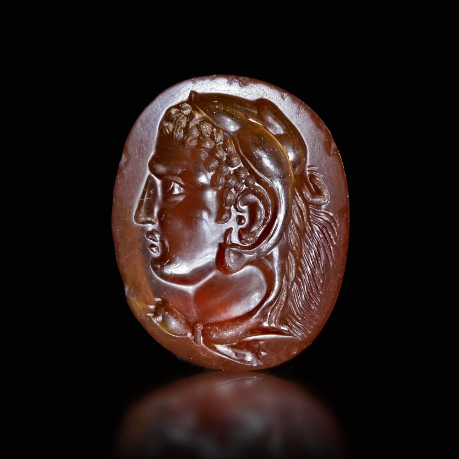 A ROMAN INTAGLIO WITH THE HEAD OF HERCULES POSSIBLY PORTRAYING ALEXANDER THE GREAT(?), 1ST CENTURY B