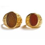 TWO AGATE SEAL GOLD RINGS