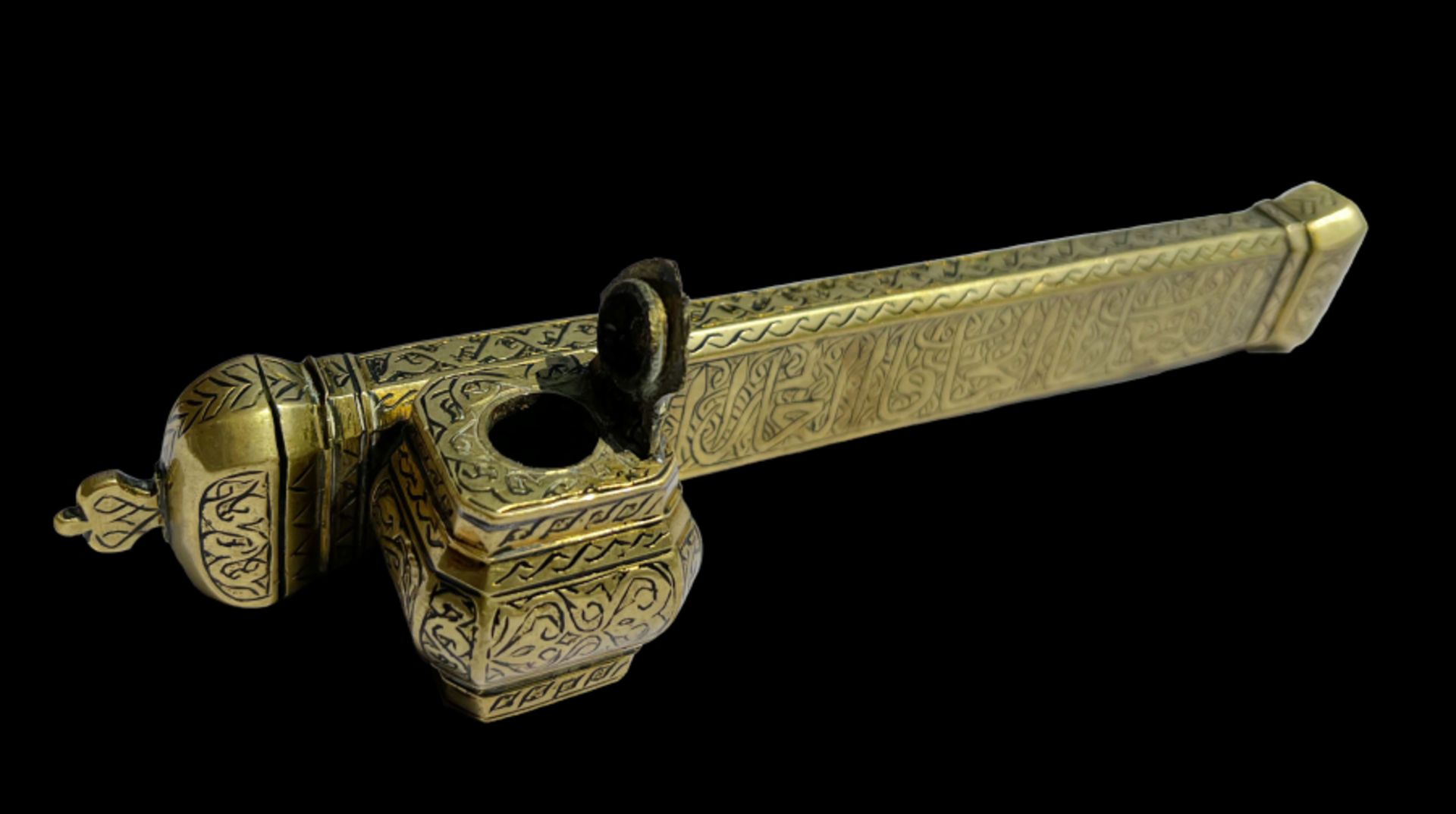 Ottoman brass pen case with inkwell - Image 2 of 12